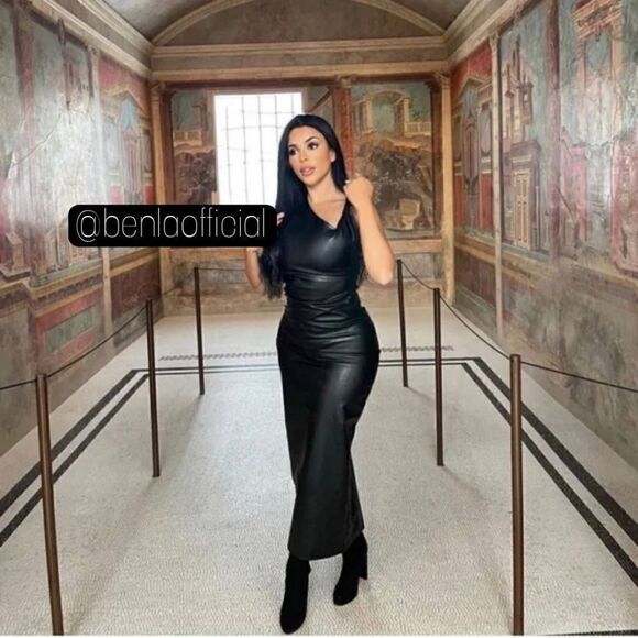 ZARA FAUX LEATHER MIDI BLACK DRESS NWT BLOGGERS FAV - Picture 7 of 16